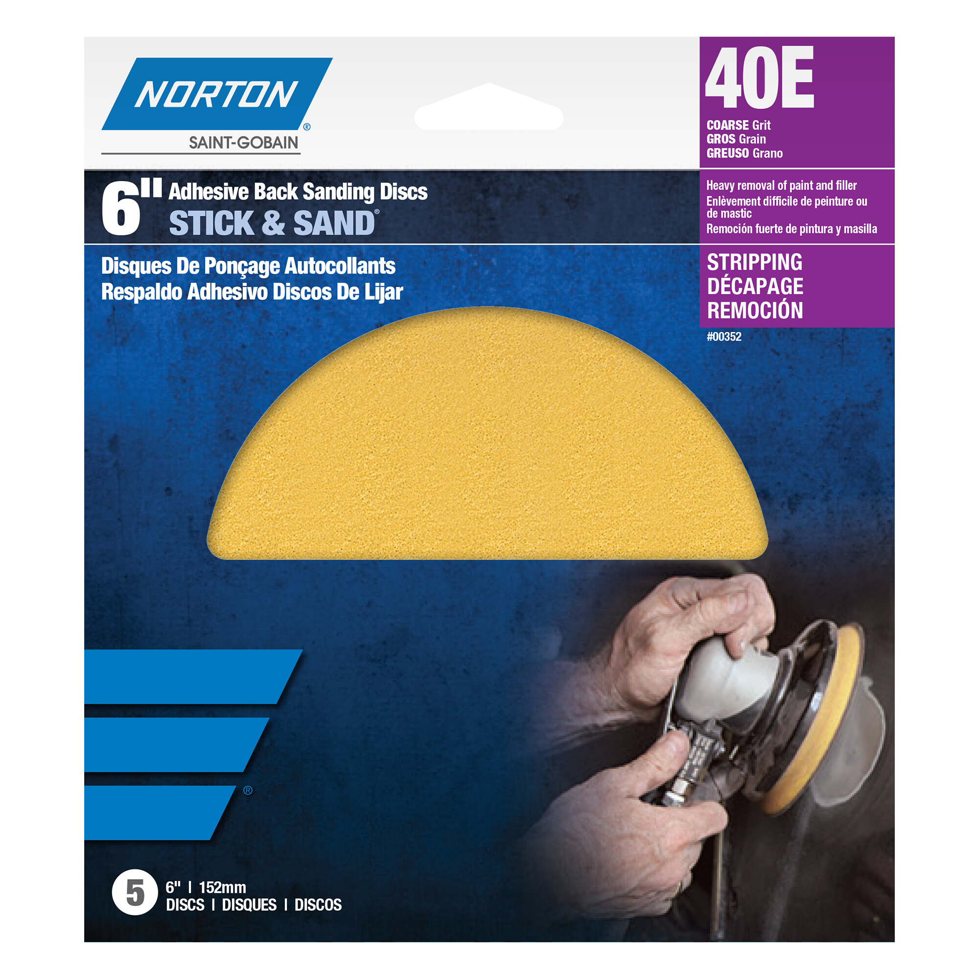 6 In. Stick & Sand Paper PSA Disc P40 Grit H290 AO