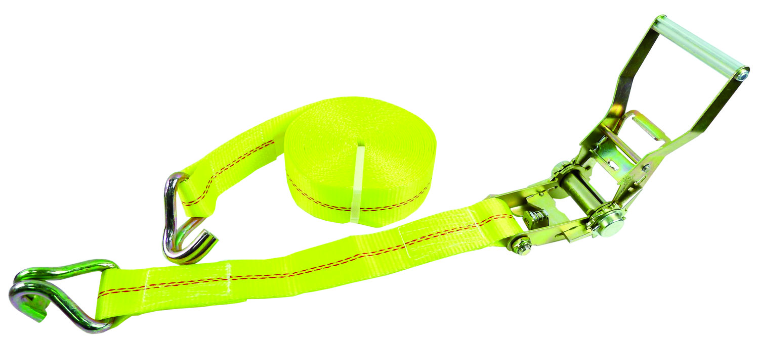 Ratchet Strap 2"x27' J-Hooks WLL-3300 lb, ULL-10000lb Yellow
