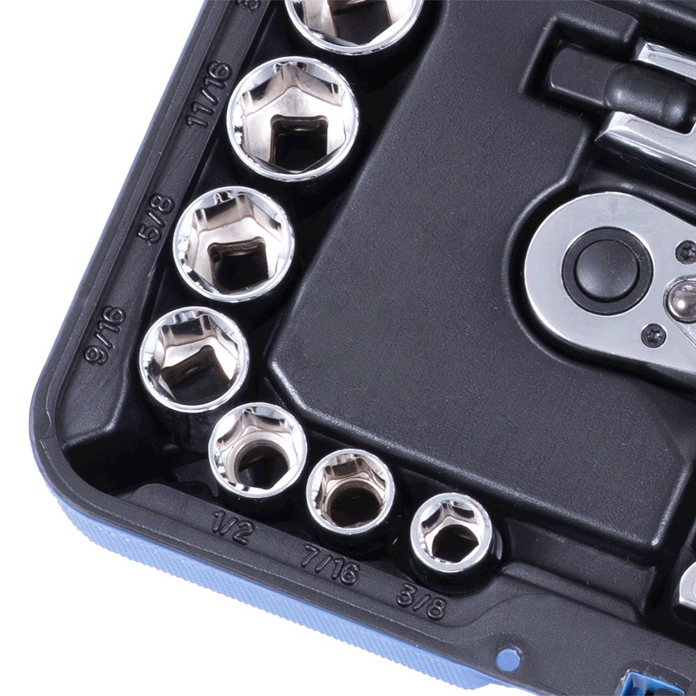 21 PC 3/8" DR SAE Socket Wrench Set - 6 Point