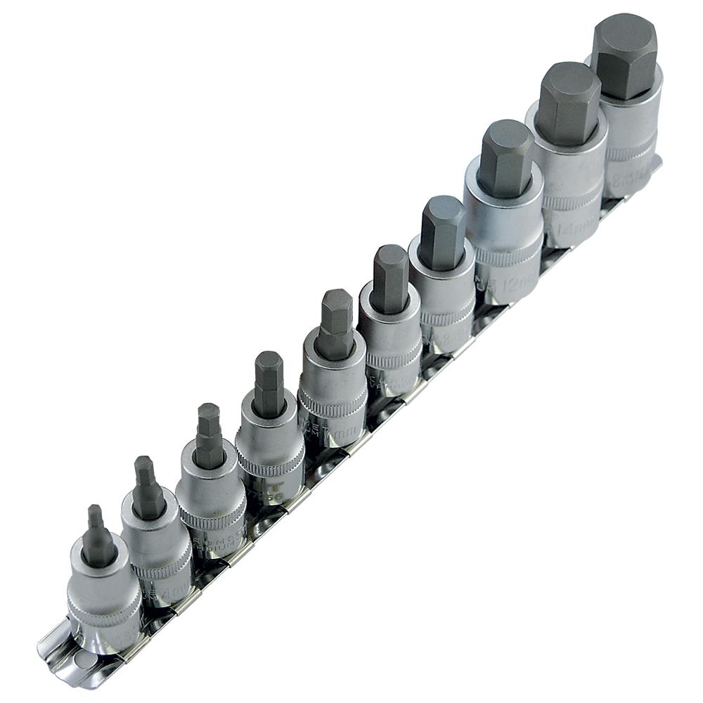 3/8" & 1/2" DR Metric Hex Bit Socket Set - 10 Pcs