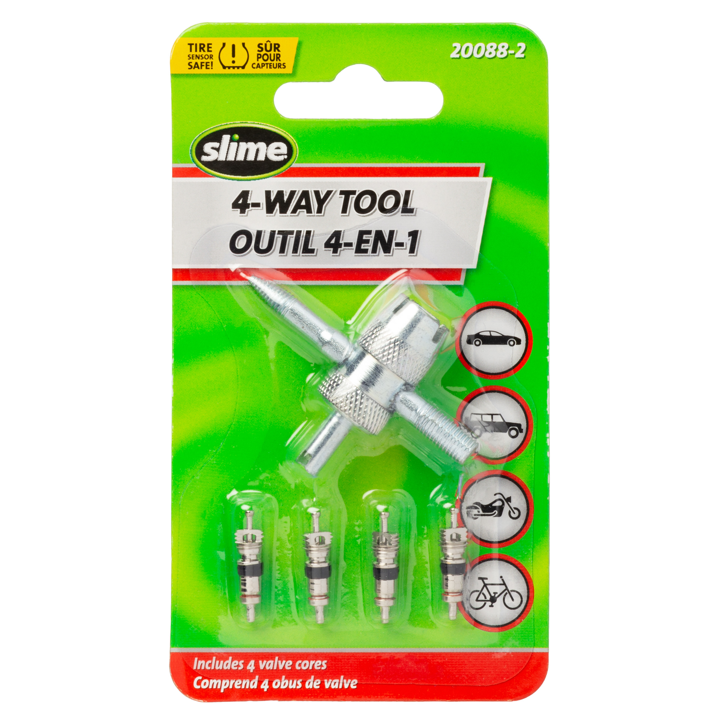 Slime® 4-Way Tire Valve Tool With 4 Valve Cores