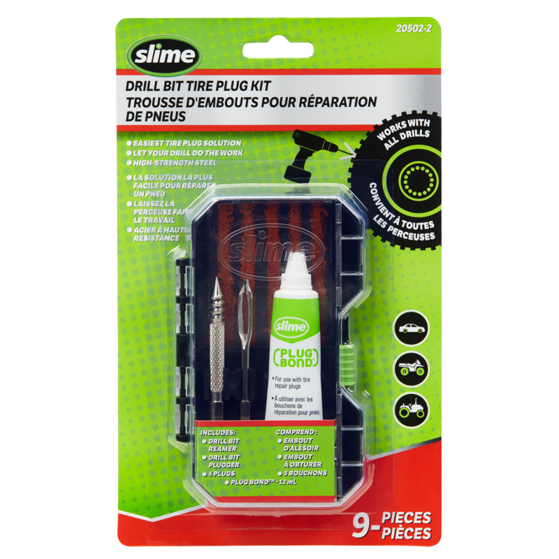 SLIME DRILL BIT PLUG TOOL KIT - 9 PIECE