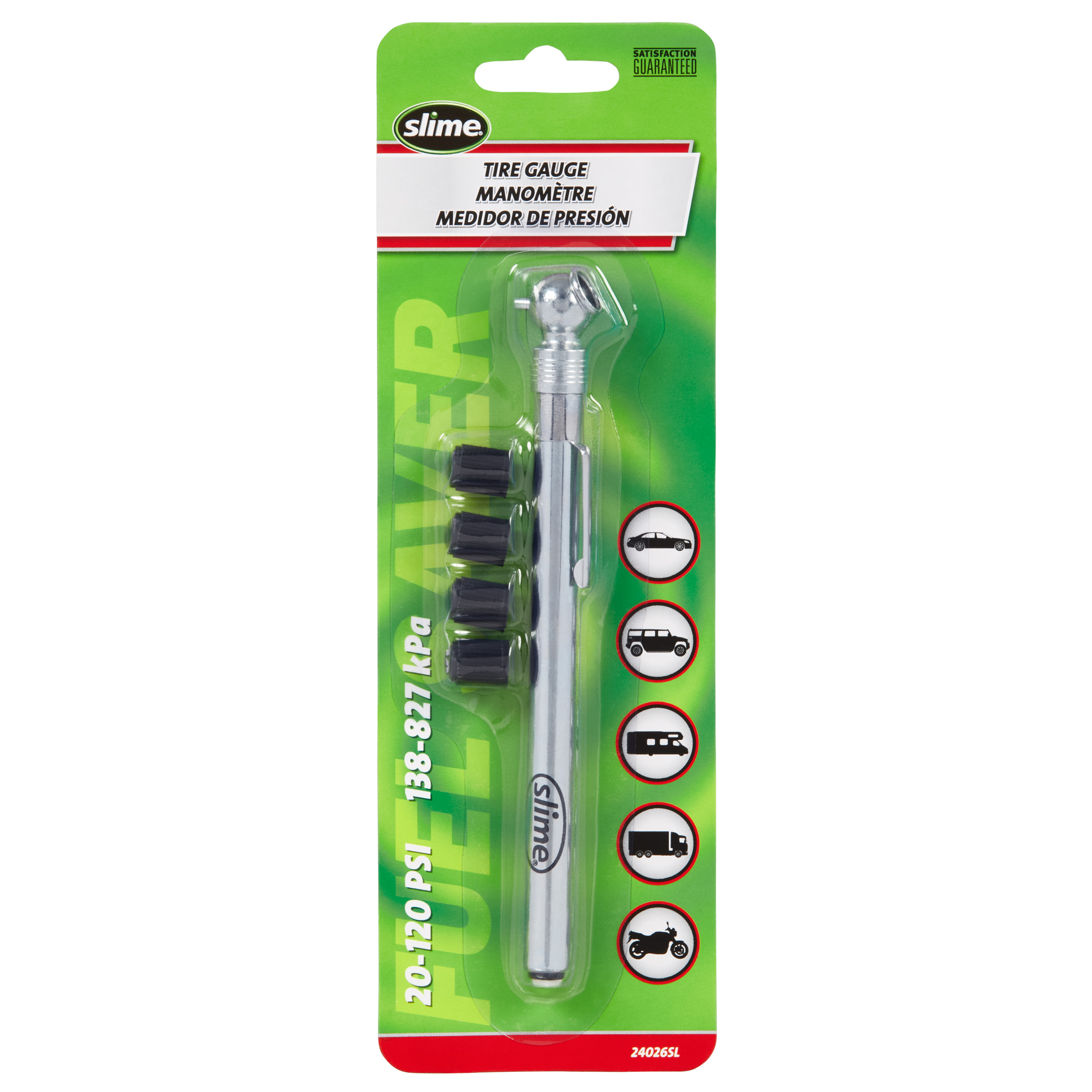 Slime® 20-120 Psi Pencil Tire Pressure Gauge With Valve Caps