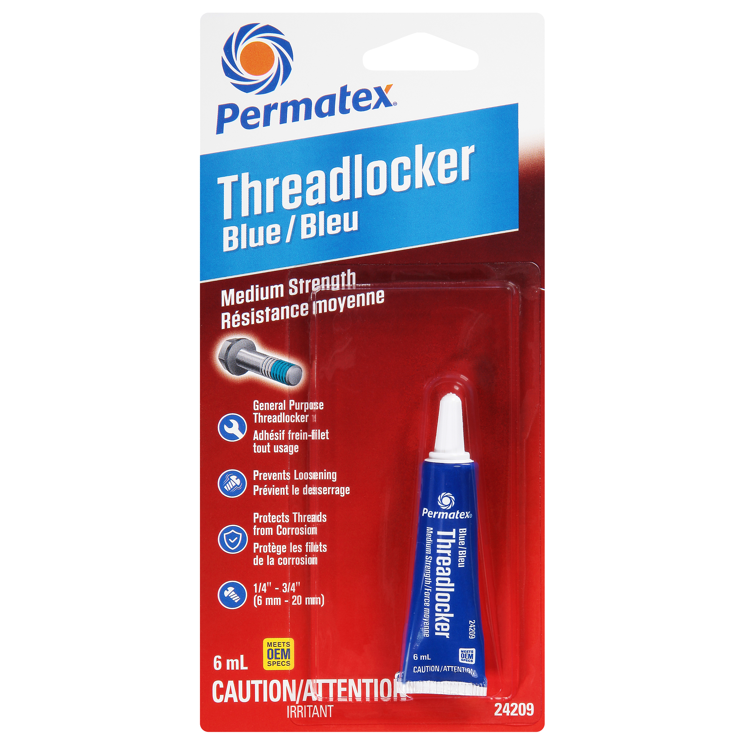 Frein à fil Permatex Blue 242, résistance moyenne, tube de 6 ml