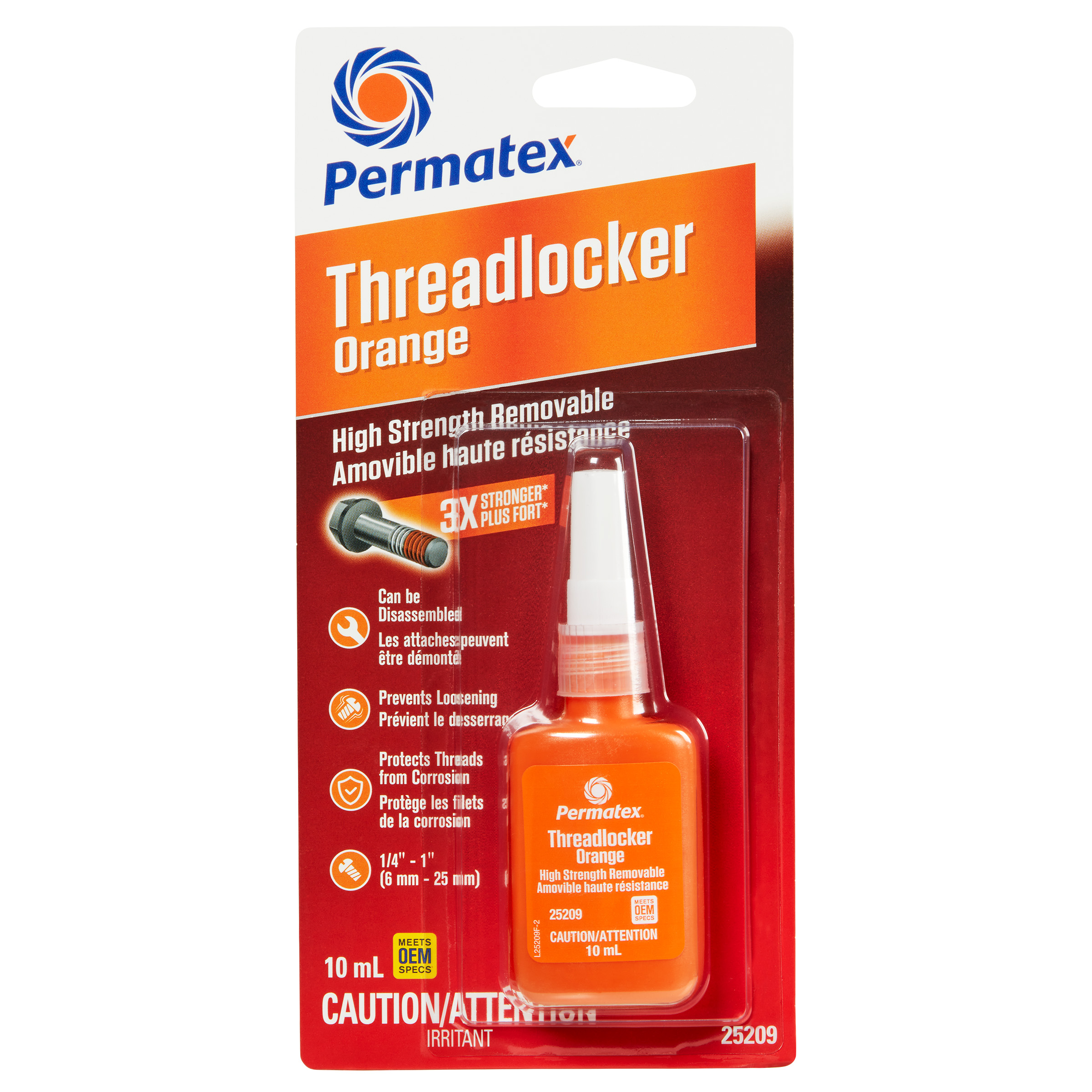 Bloqueur de fil amovible à haute résistance Permatex orange, 10 ml