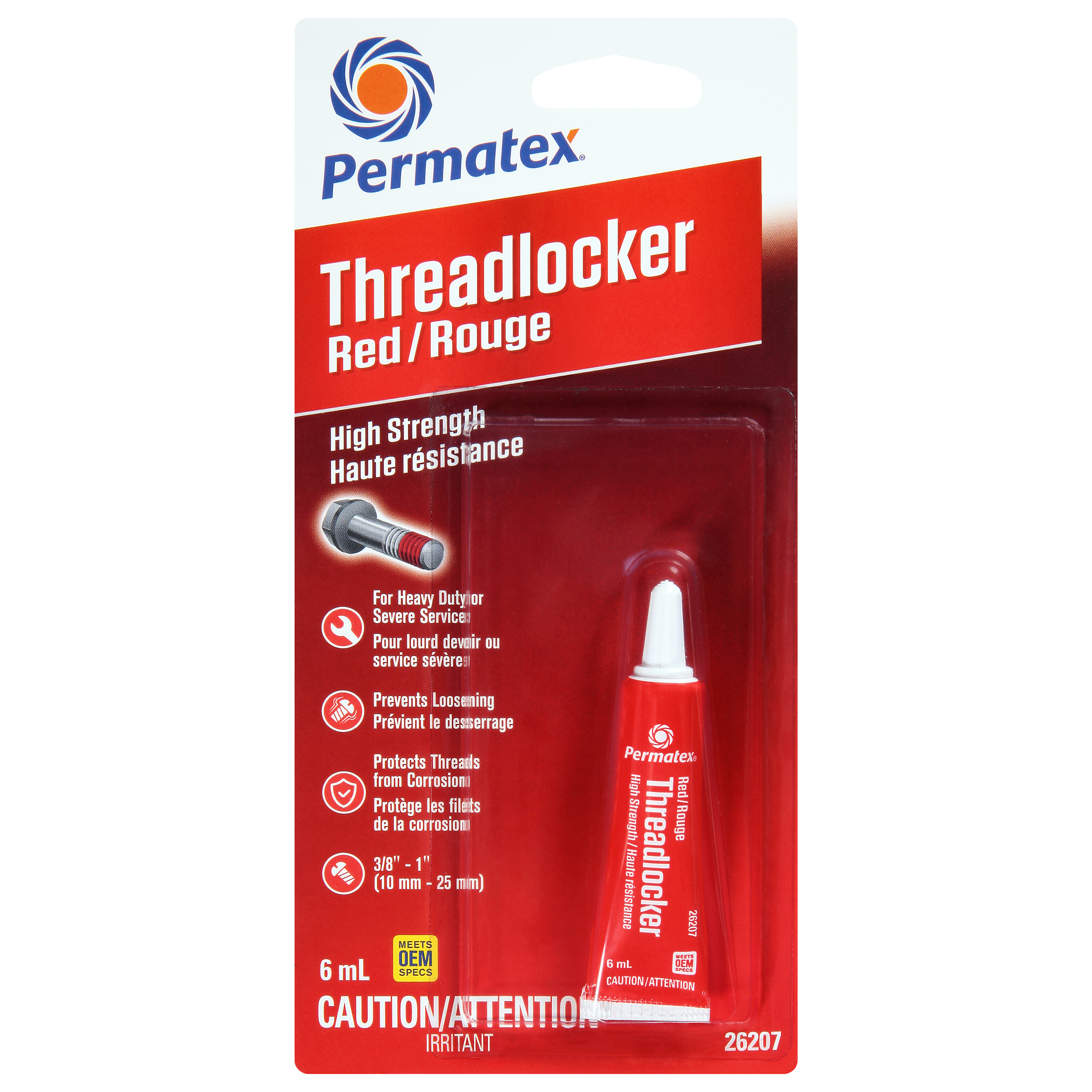 Frein à fil Permatex rouge à haute résistance 262 - Tube de 6 ml