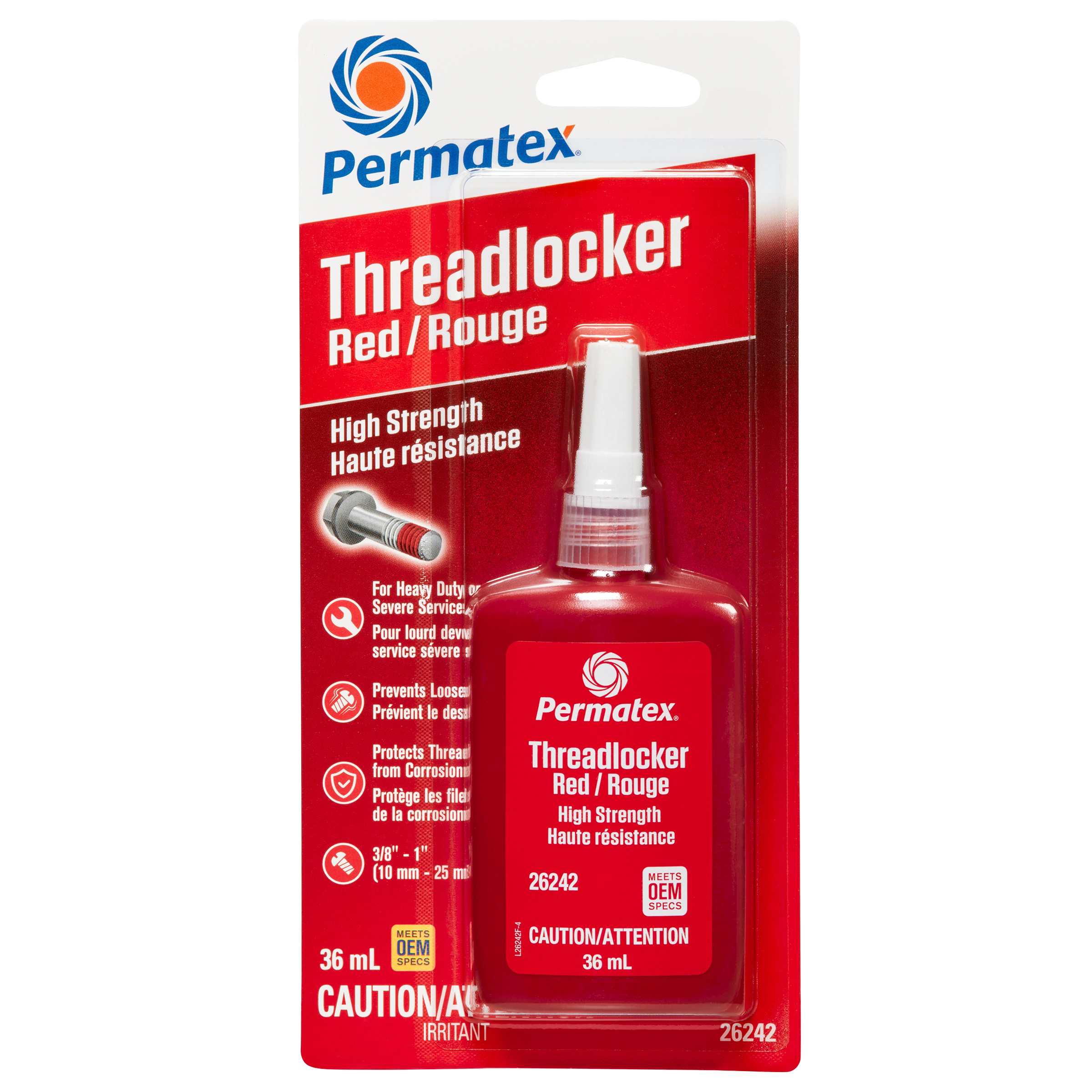 Frein à fil Permatex rouge à haute résistance 262 - Flacon de 36 ml