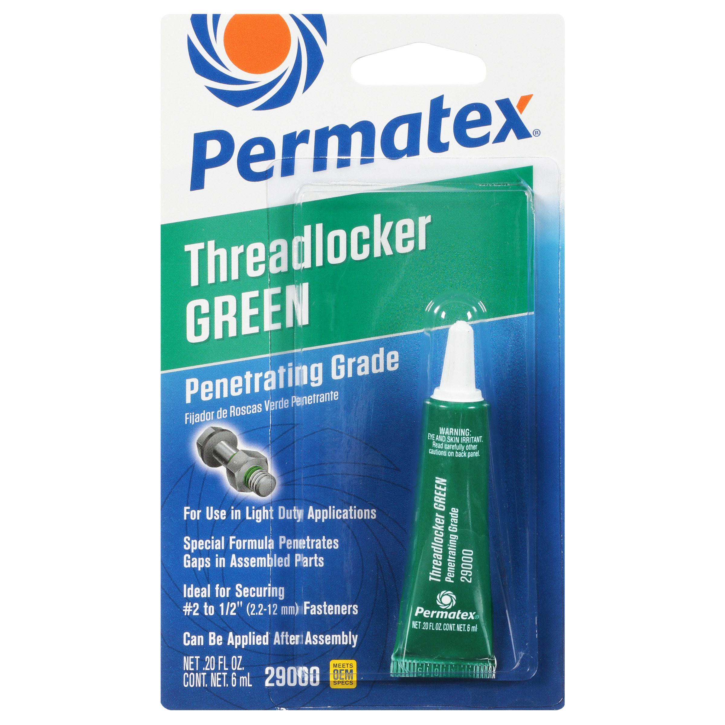 Frein à fil Permatex Green Pénétrant 290, tube de 6 ml