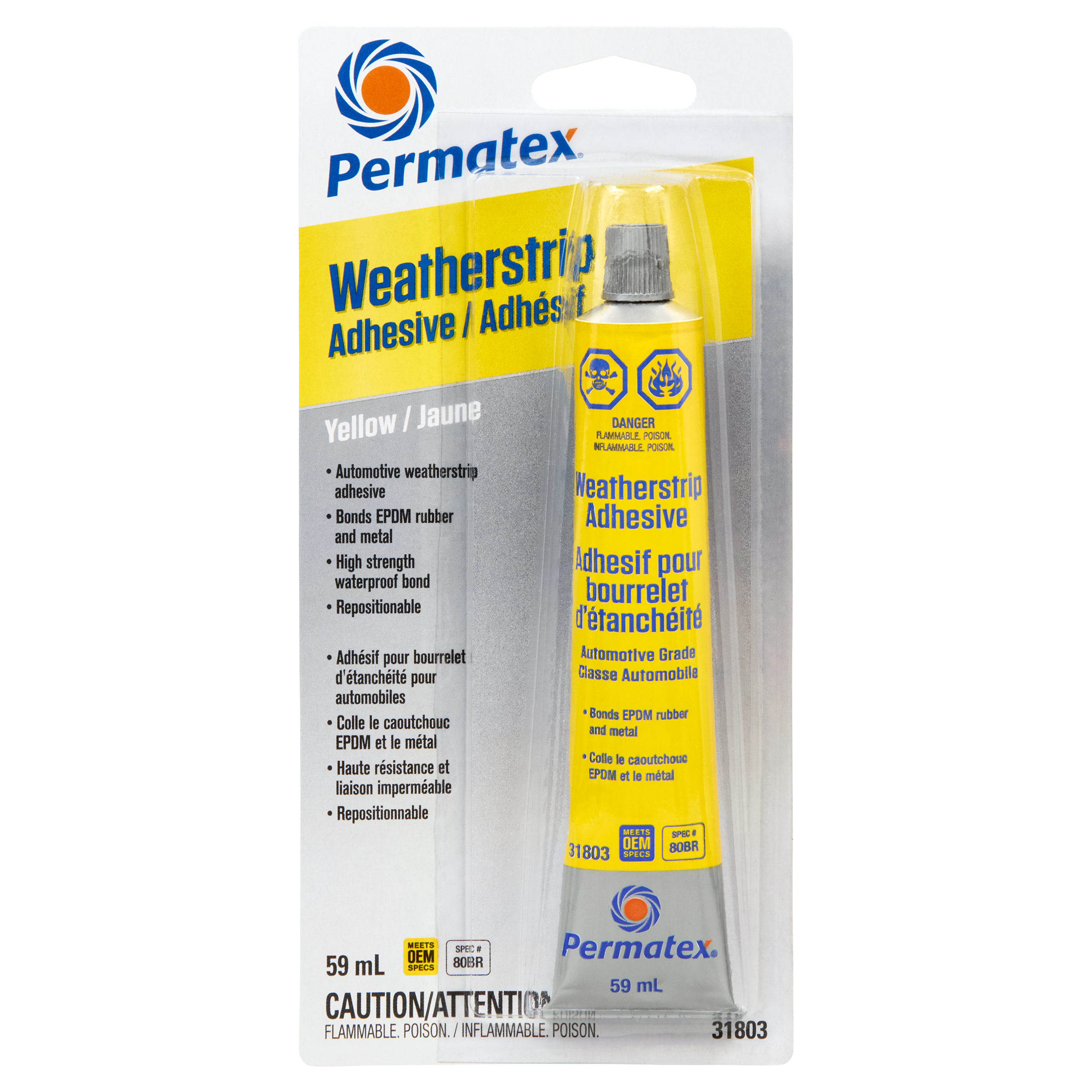 Ruban adhésif Permatex Weatherstrip, jaune, 80 g, tube de 59 ml