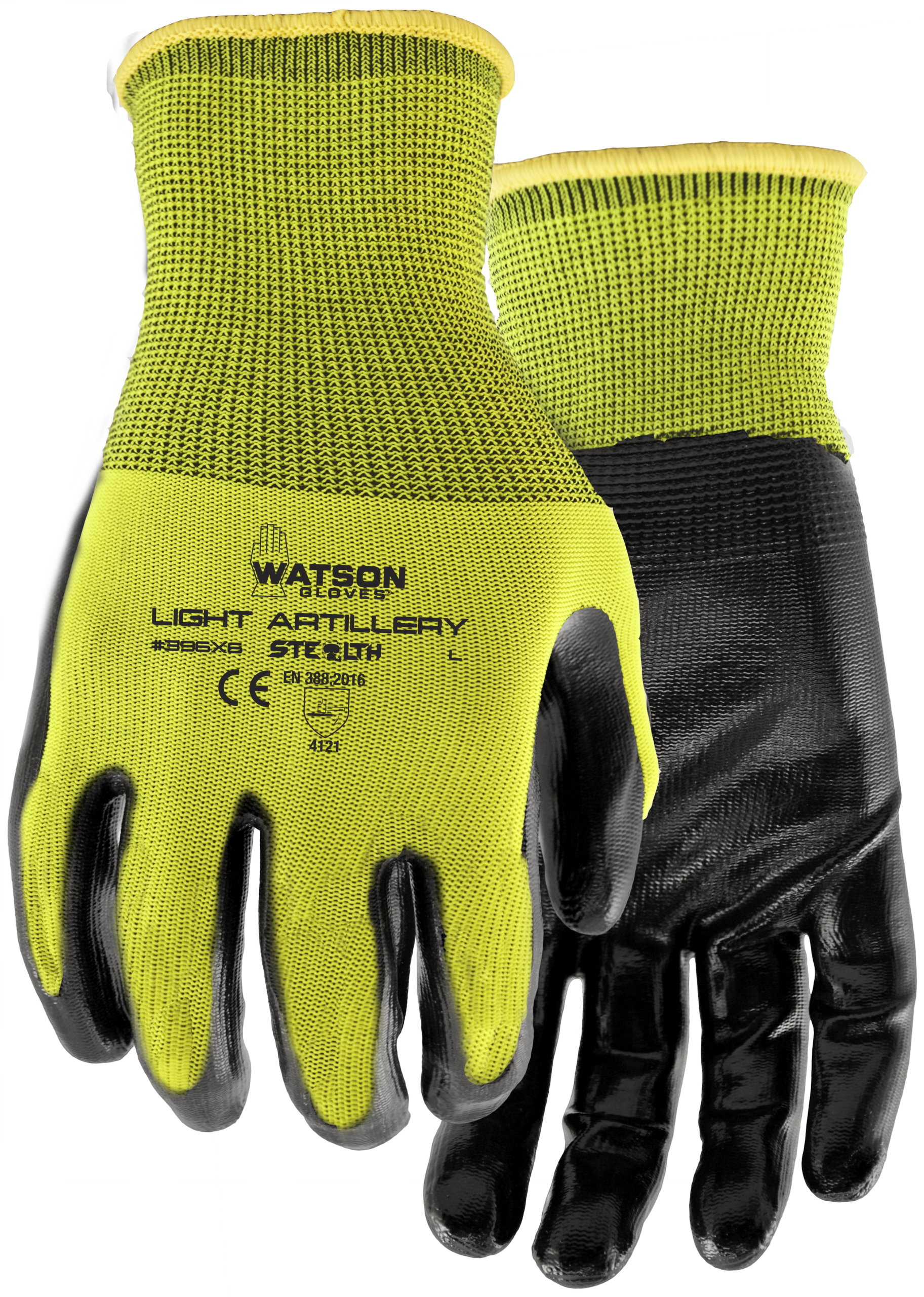 STEALTH™ Light Artillery Nitrile Hi Vis Polyester 6 Pack Coated - L