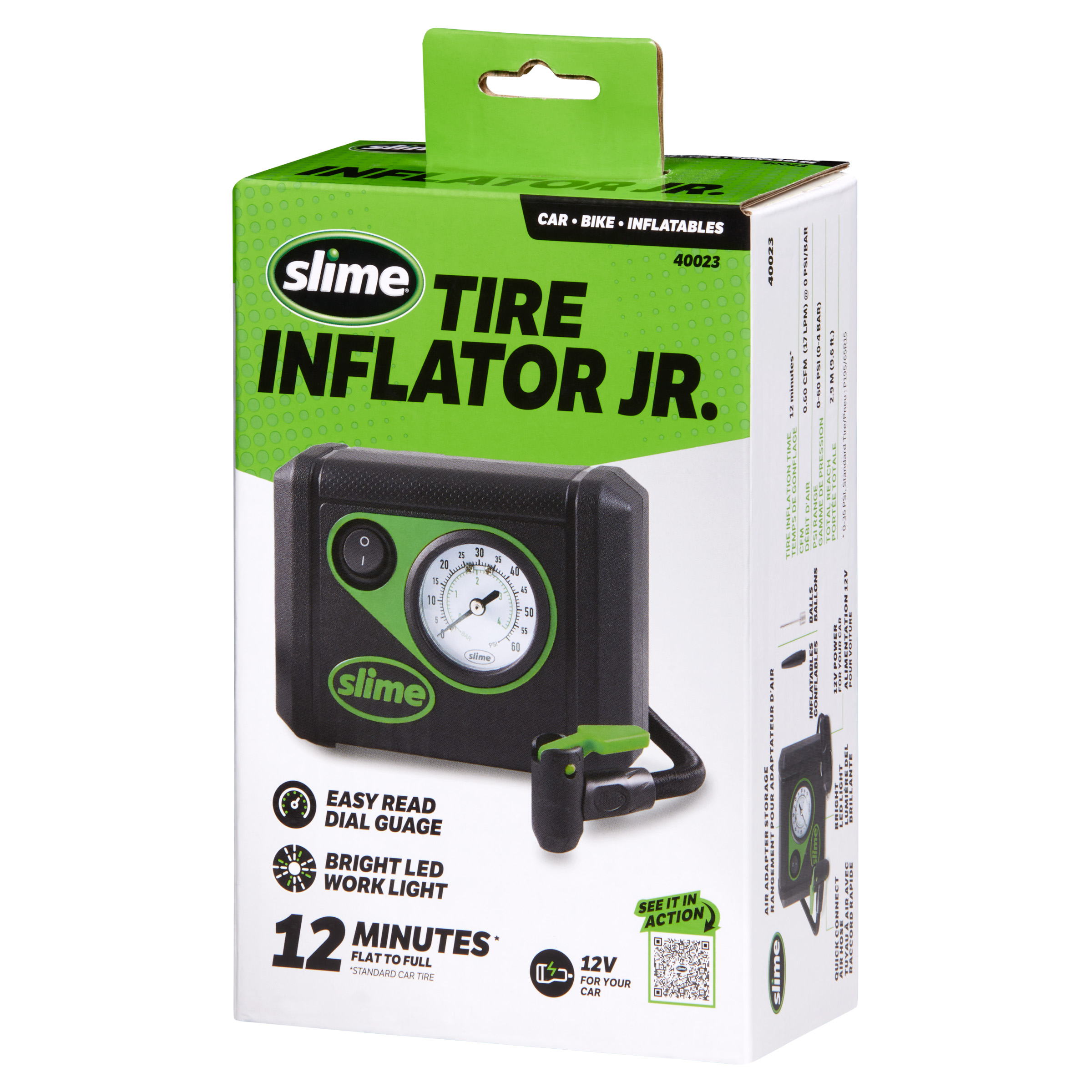 Slime® 12v Tire Inflator Jr - 12 Minute Tire Inflation Time
