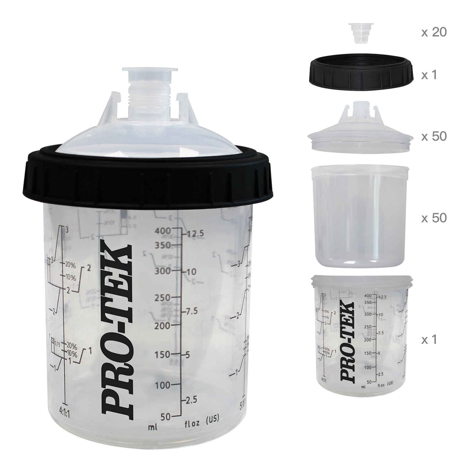 400ML FLEXIBLE PAINT CUP SYSTEM 190 MICRON 50 PCS