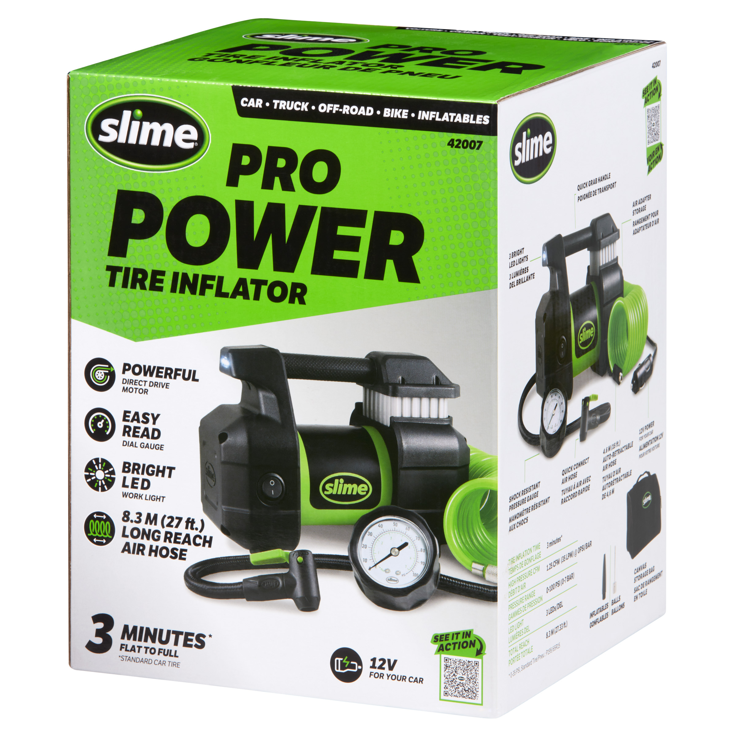 Slime® 12v Heavy Duty Tire Inflator - 3 Minute Inflation Time