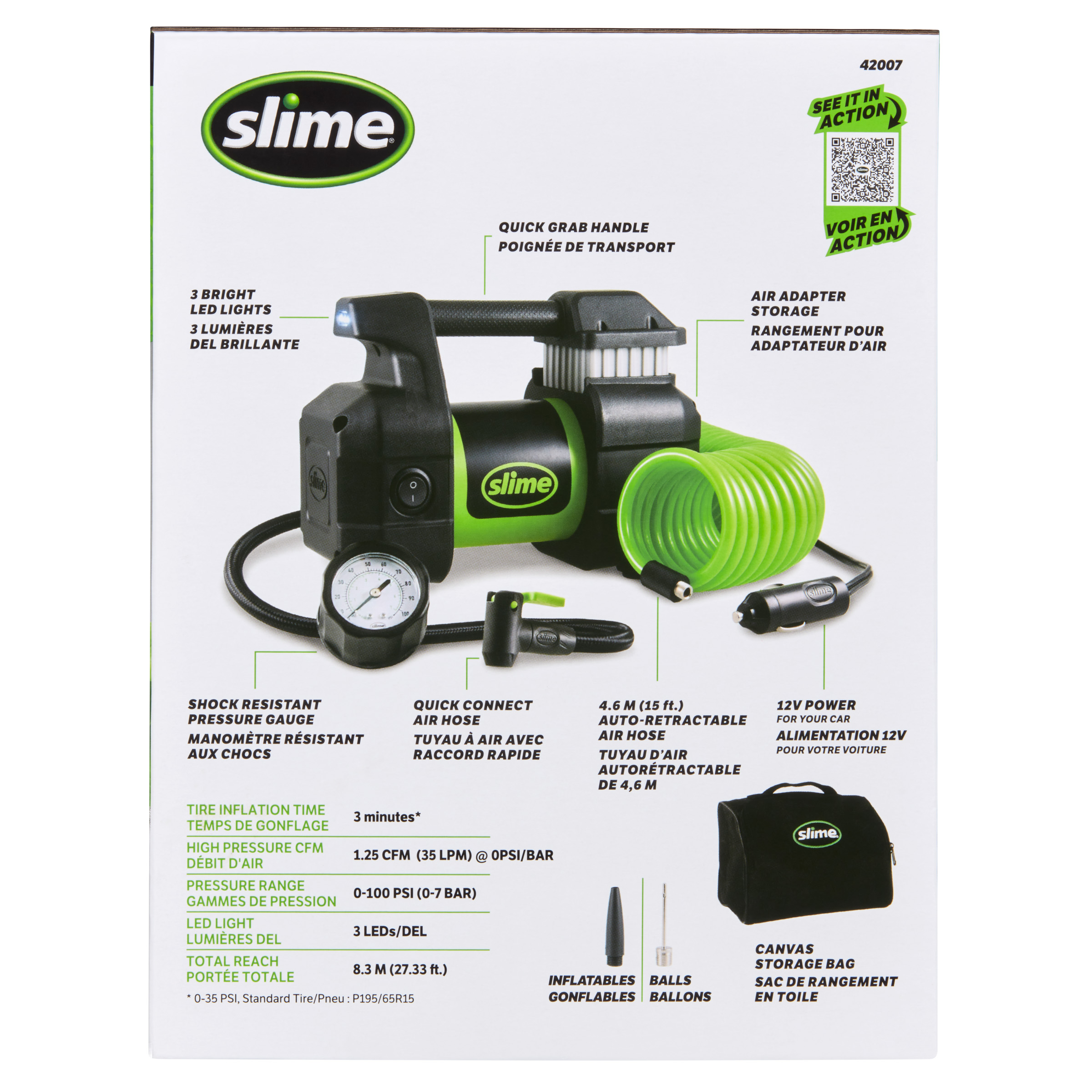Slime® 12 V Heavy Duty Tire Inflator - 3 Minute Standard Size Tire Inflation Time