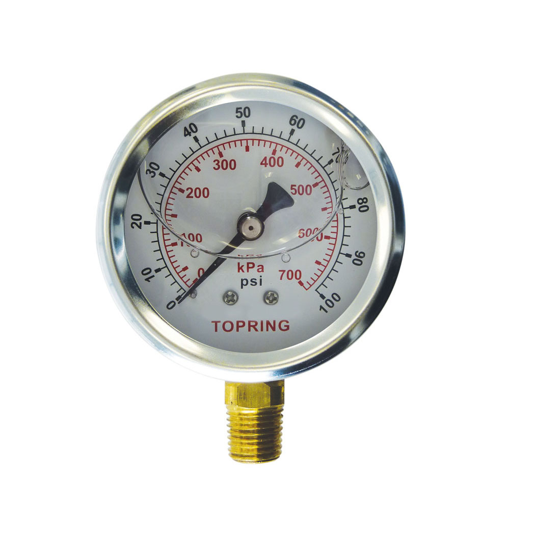 2-1/2 In. Stainless Steel Liquid Filled Pressure Gauge with Glycerin 0 to 100 PSI