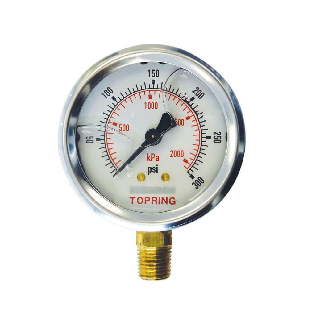 2-1/2 In. Stainless Steel Liquid Filled Pressure Gauge with Glycerin 0 to 300 PSI