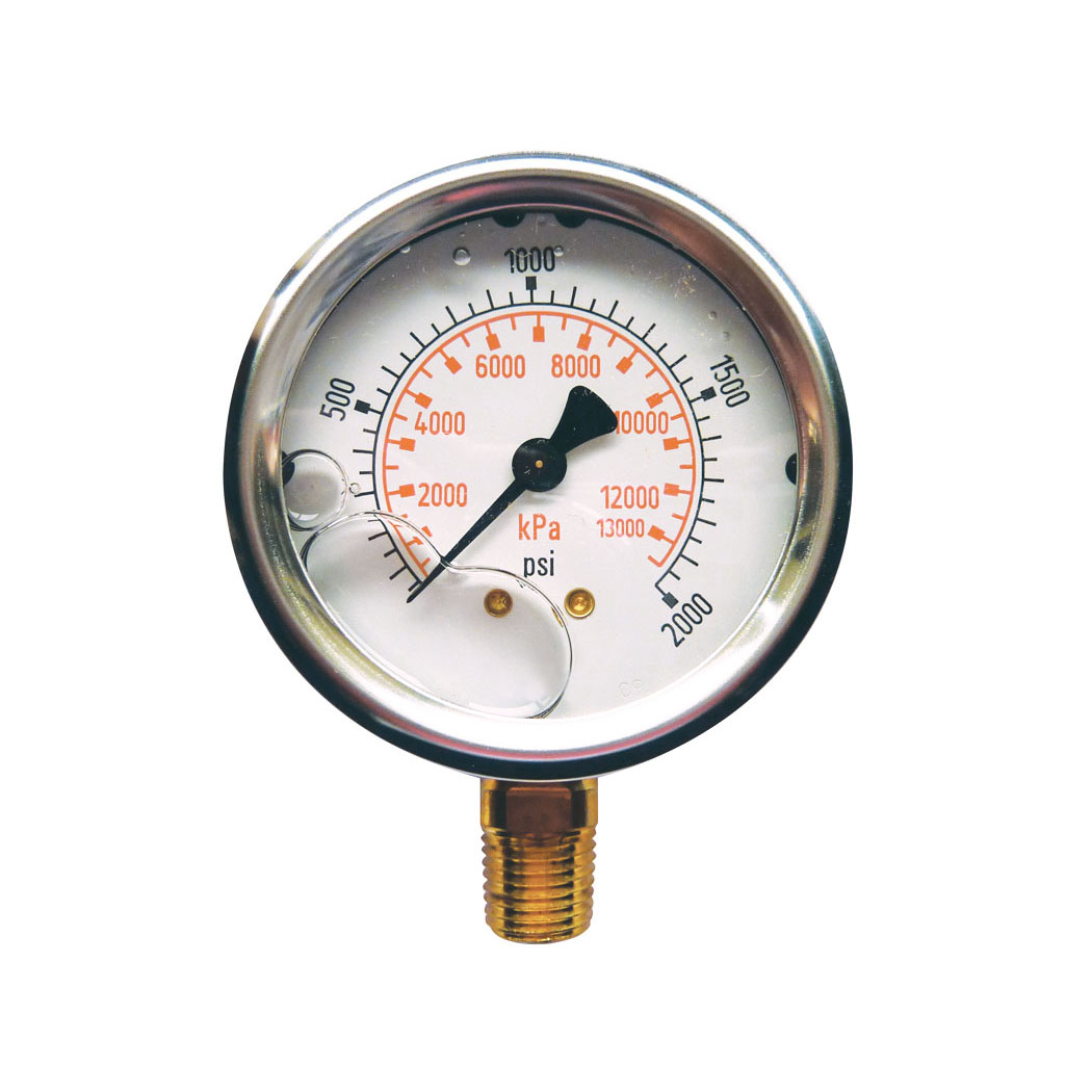 2-1/2 In. Stainless Steel Liquid Filled Pressure Gauge with Glycerin 0 to 2000 PSI