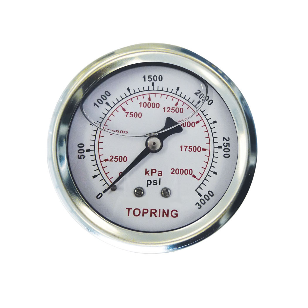 2-1/2 In. Stainless Steel Liquid Filled Pressure Gauge with Glycerin 0 to 3000 PSI