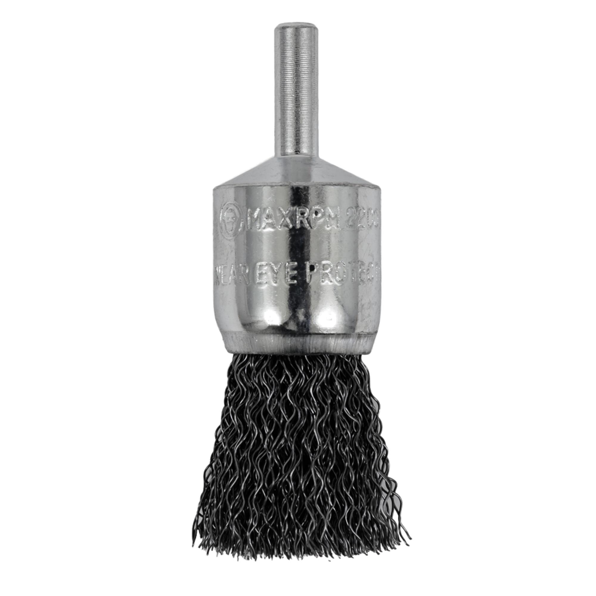 Brosse à extrémité sertie montée sur tige, 3/4 x 1/4 po