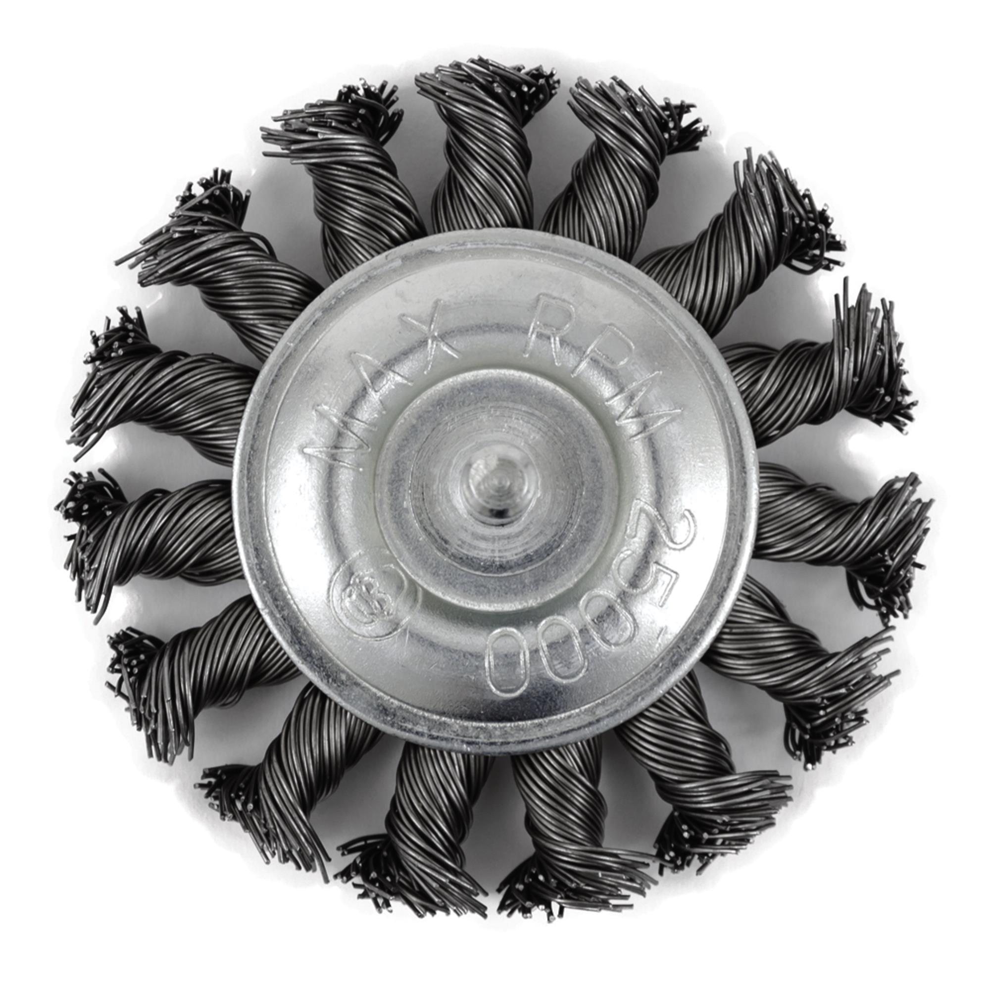 Brosse radiale torsadée à nœud montée sur arbre, 3 x 1/4 po