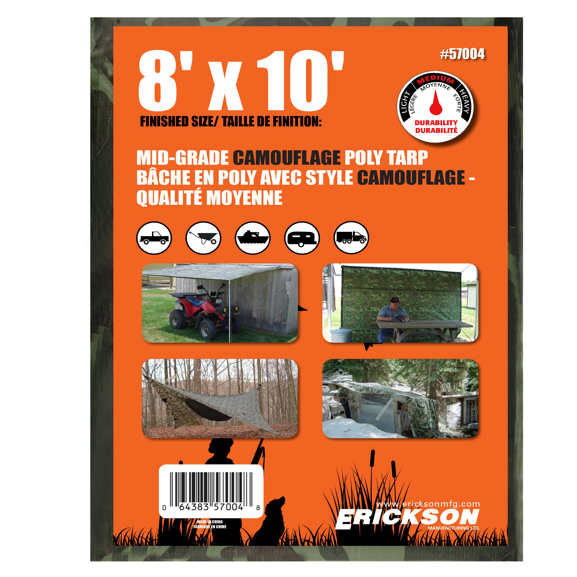 BÂCHE CAMOUFLAGE DE 8 PI X 10 PI
