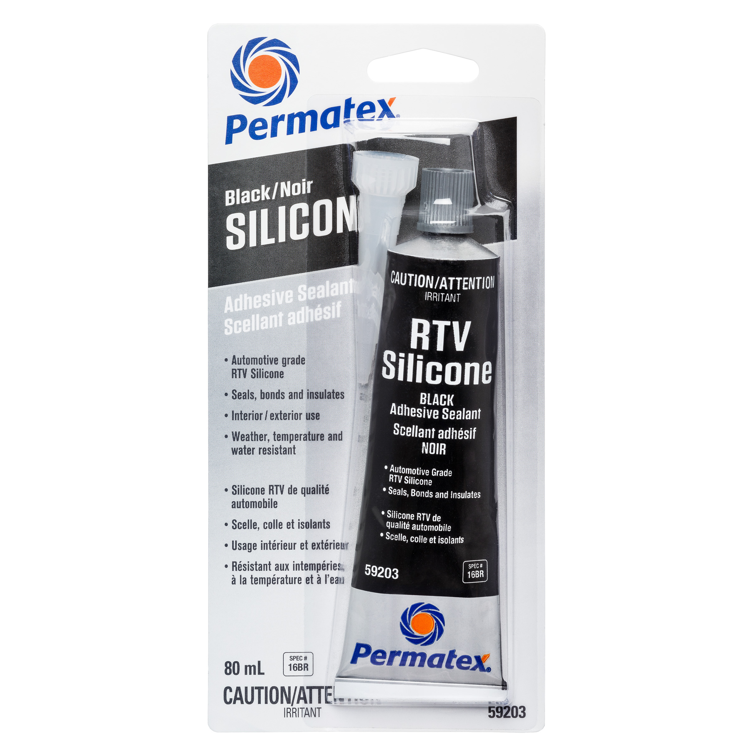 Scellant adhésif en silicone Permatex Black Rtv 16br - Tube de 80 ml
