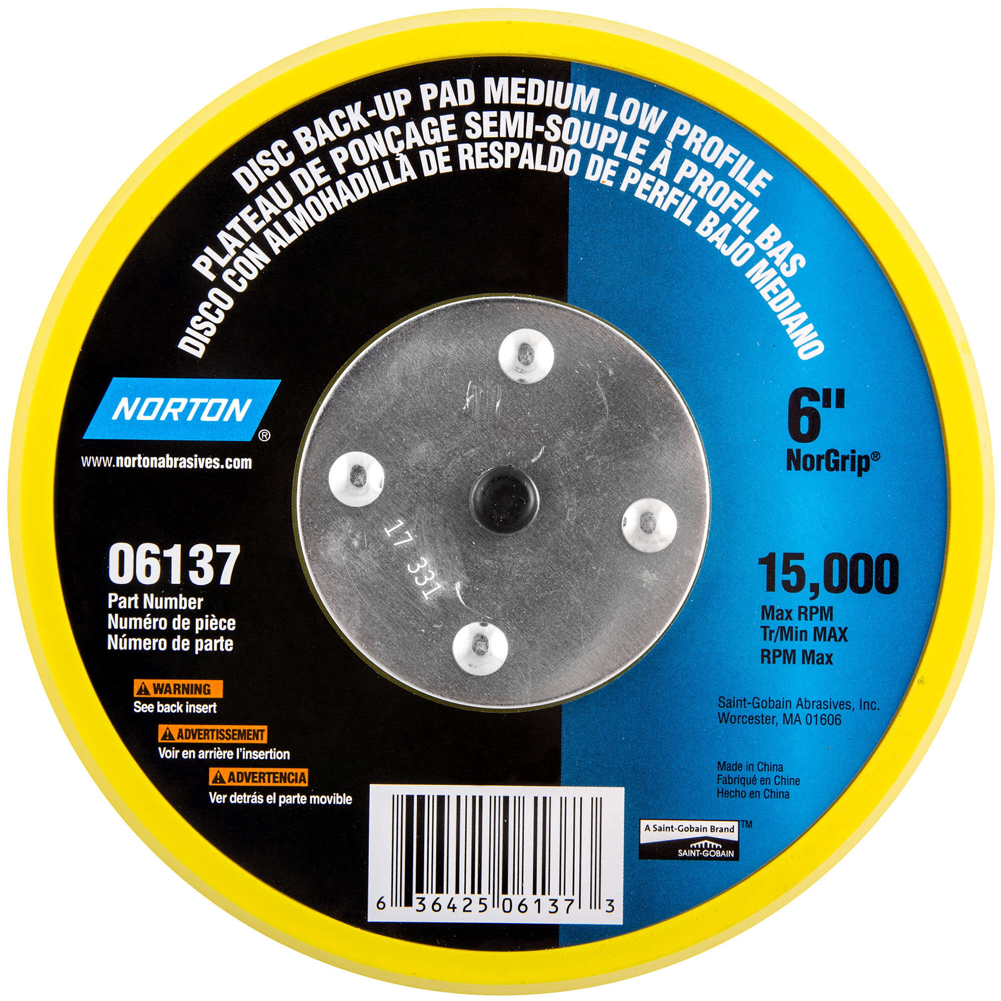 6 x 5/16 - 24 In. M-Den Non-Vacuum Low Profile H&L Back-up Pad for DA/RO Sanders