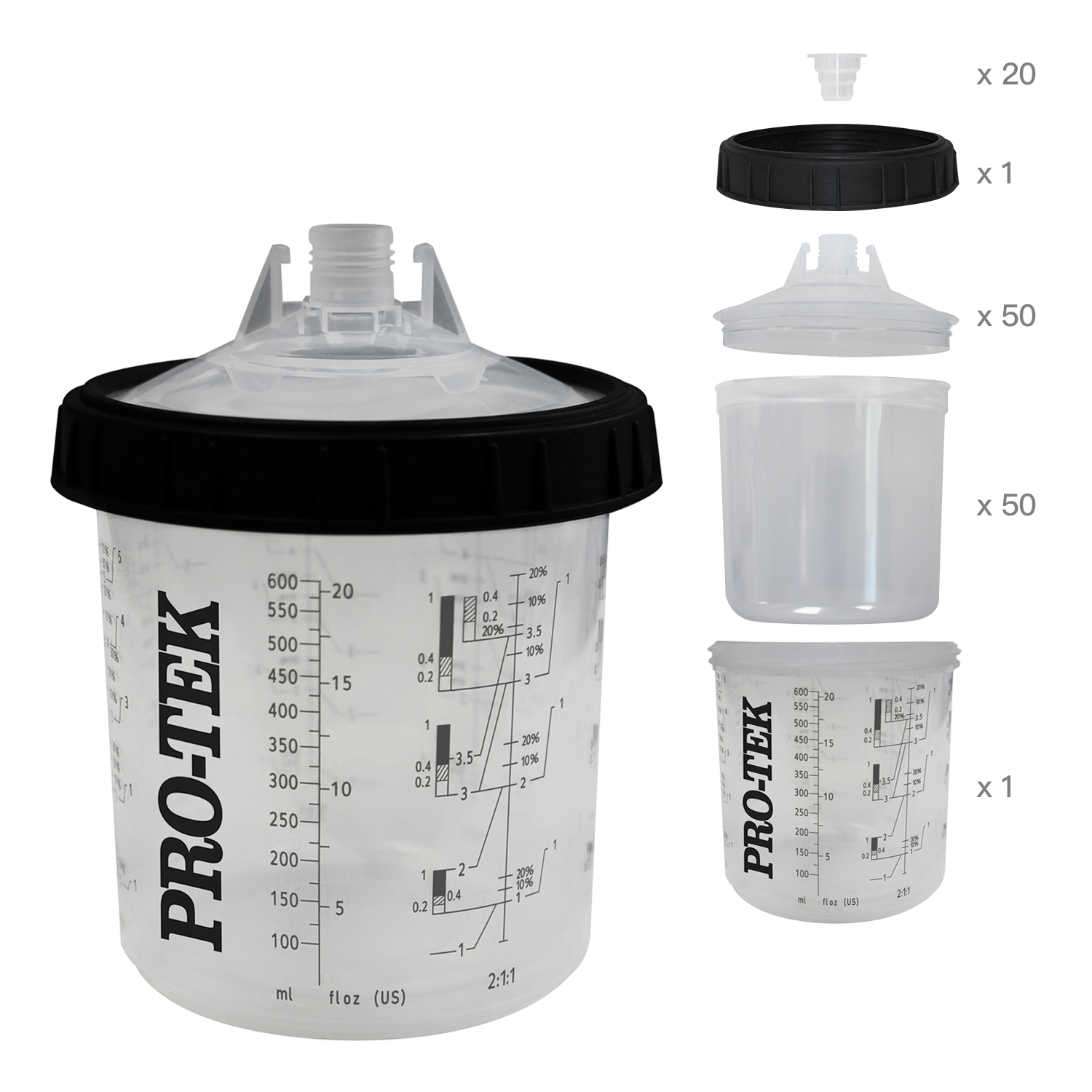 600ML FLEXIBLE PAINT CUP SYSTEM 125 MICRON 50 PCS