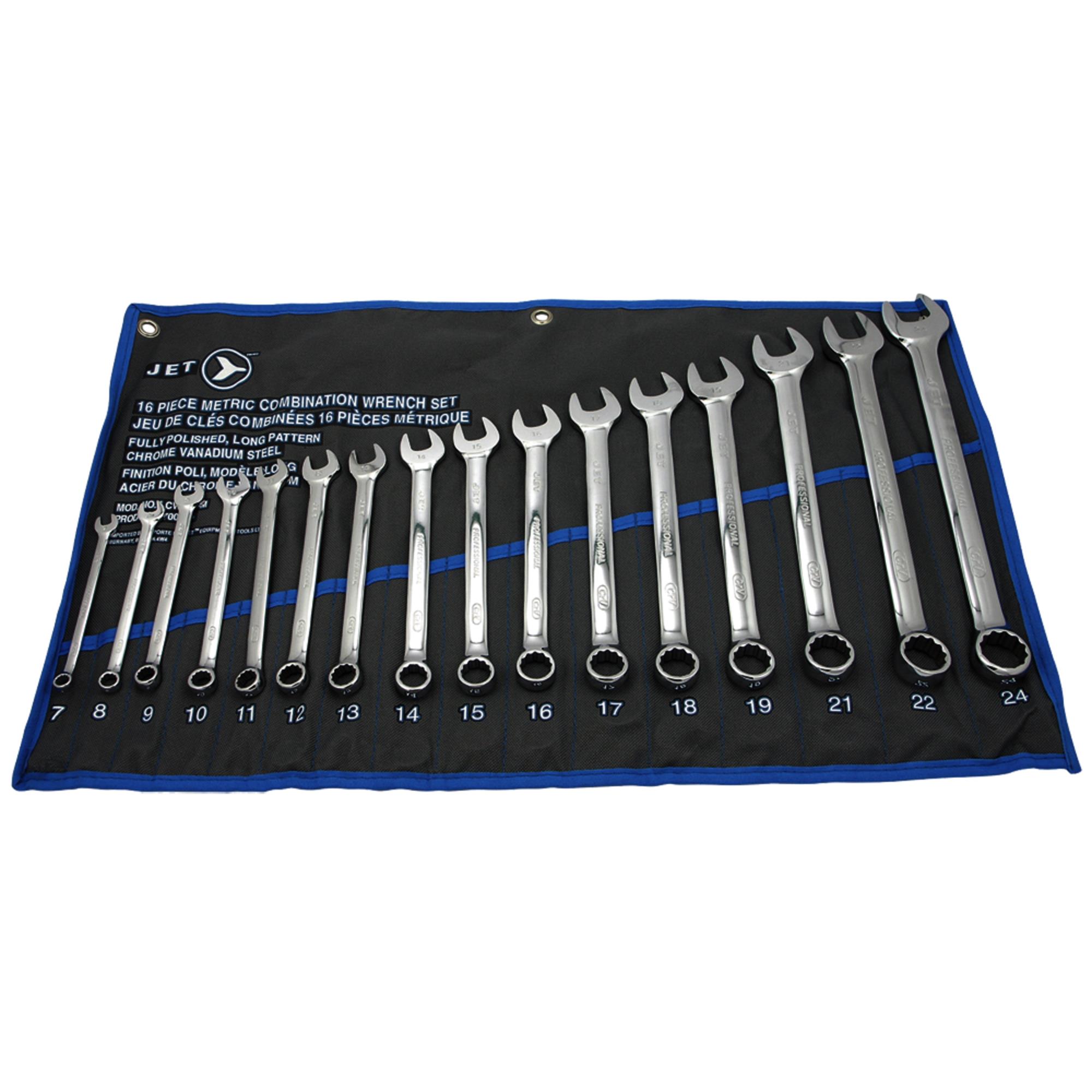 Ensemble de clés mixtes métriques longues entièrement polies, 16 pièces