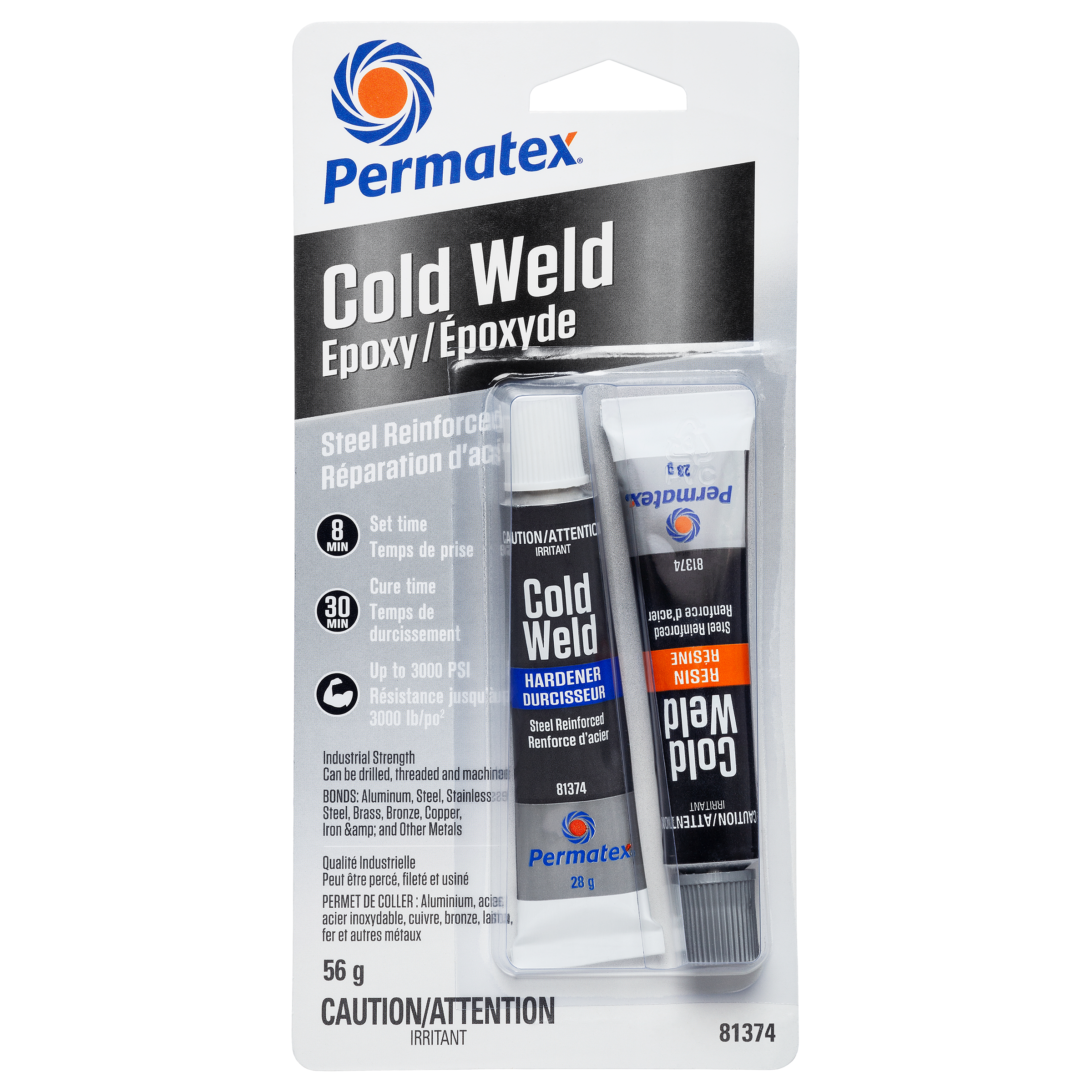 Époxy renforcé en acier Permatex Cold Weld - Tube de 2 x 28 g