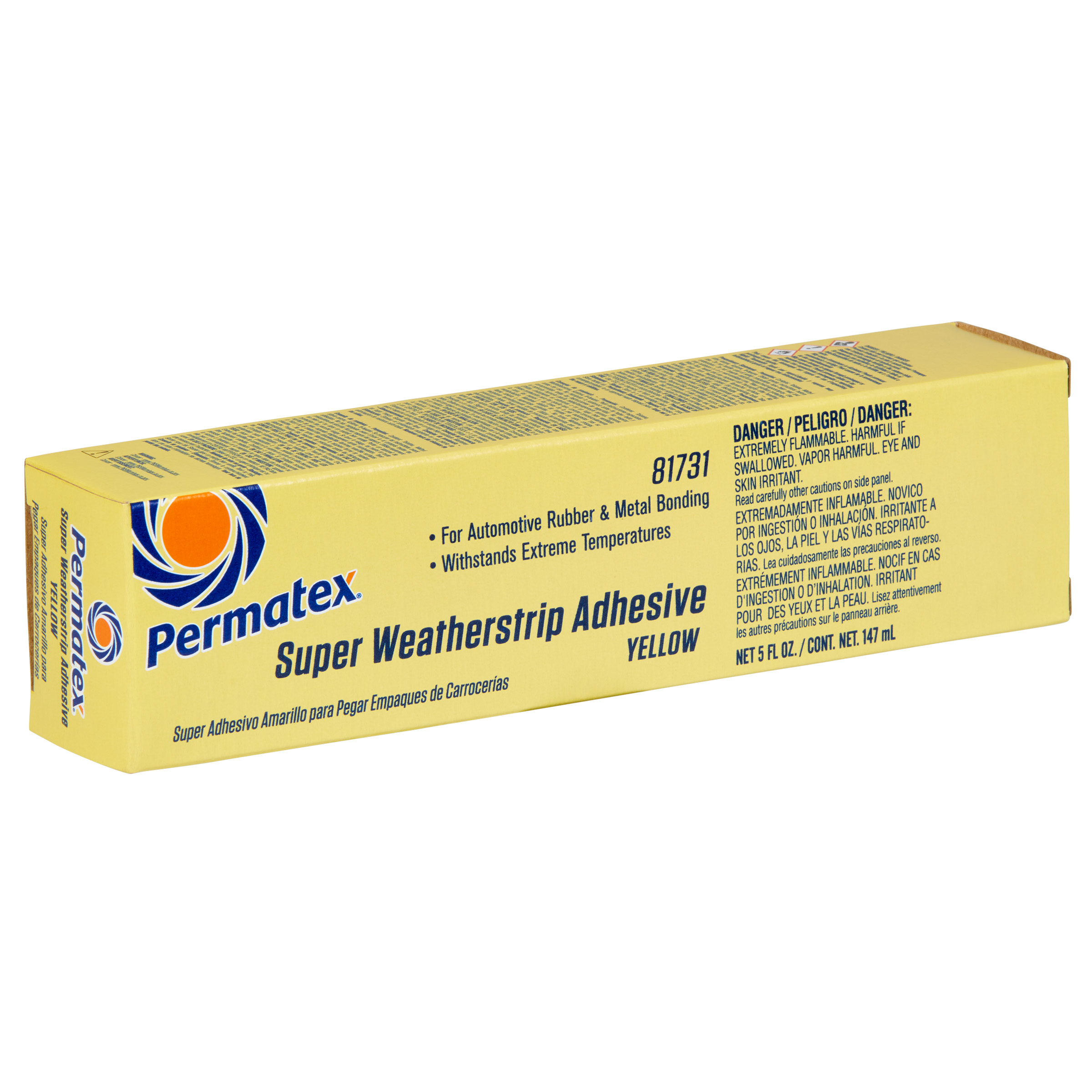 Adhésif Permatex Super Weatherstrip, jaune, tube en boîte de 147 ml