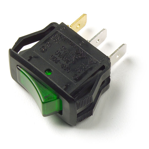 Rocker, On/Off, Glow, 20 Amp, Green