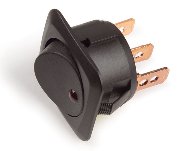 Rocker Switch, LED, 25 Amp, 3 Blade, 7/8" Dia., Green