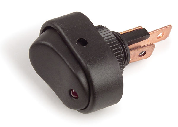 Rocker Switch, LED, 30 Amp, 3 Blade, 1/2" Dia., Red