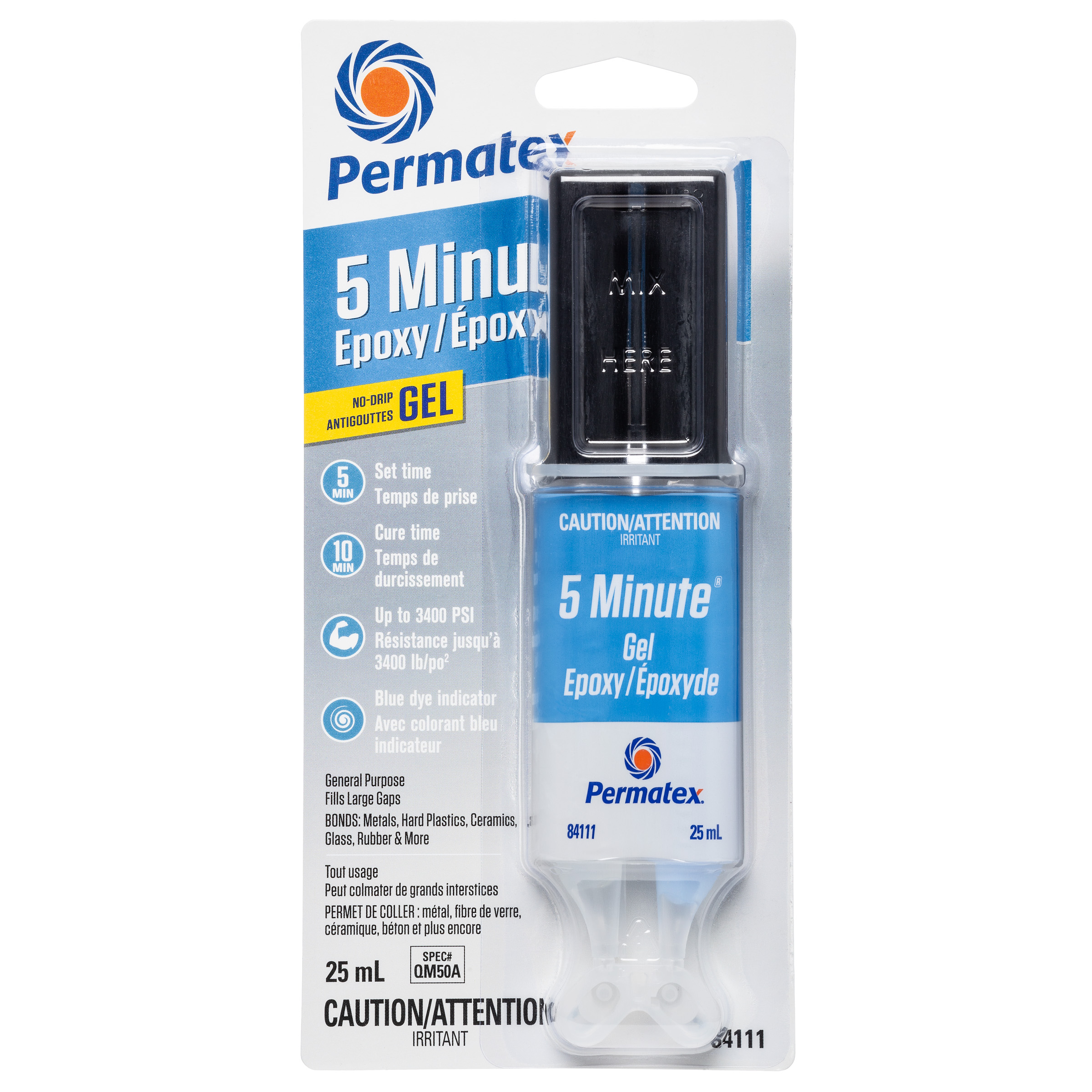 Époxy Permatex QM50a, seringue de 25 ml, 5 minutes