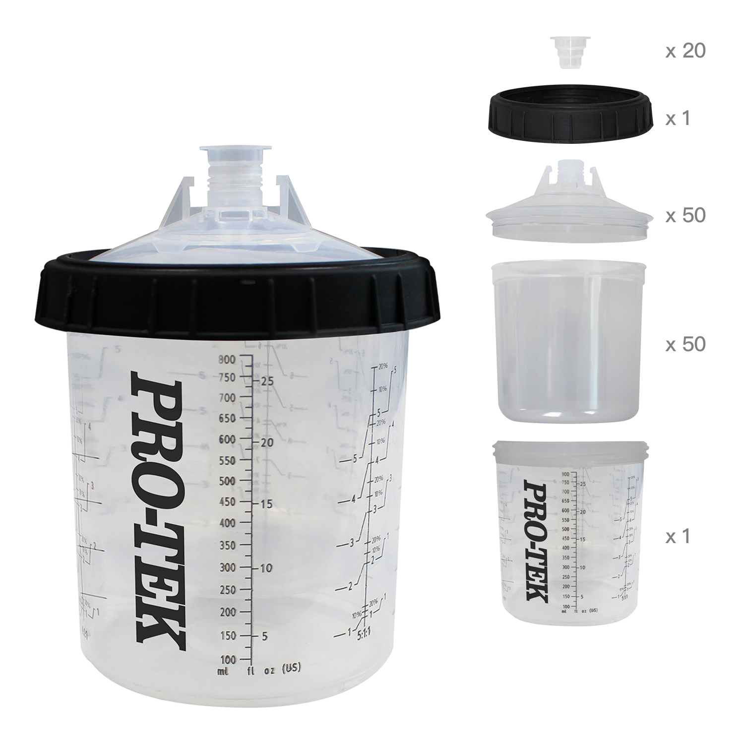 800ML FLEXIBLE PAINT CUP SYSTEM 190 MICRON 50 PCS