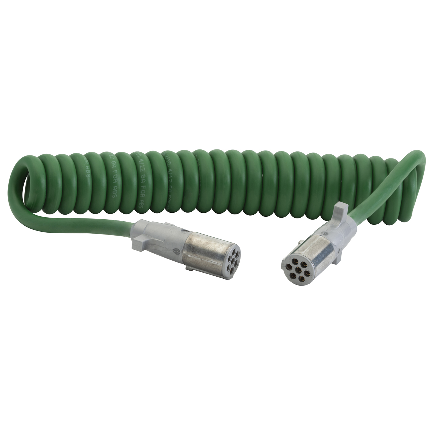 Trailer Wiring, Coil Cord, 15', Green, ABS, 1/8, 2/10, 4/12 Gauge
