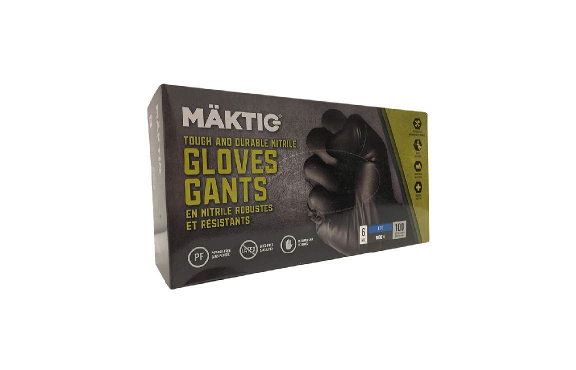 6 Mil Tough and Durable Black Nitrile Gloves 100/Box – Size L
