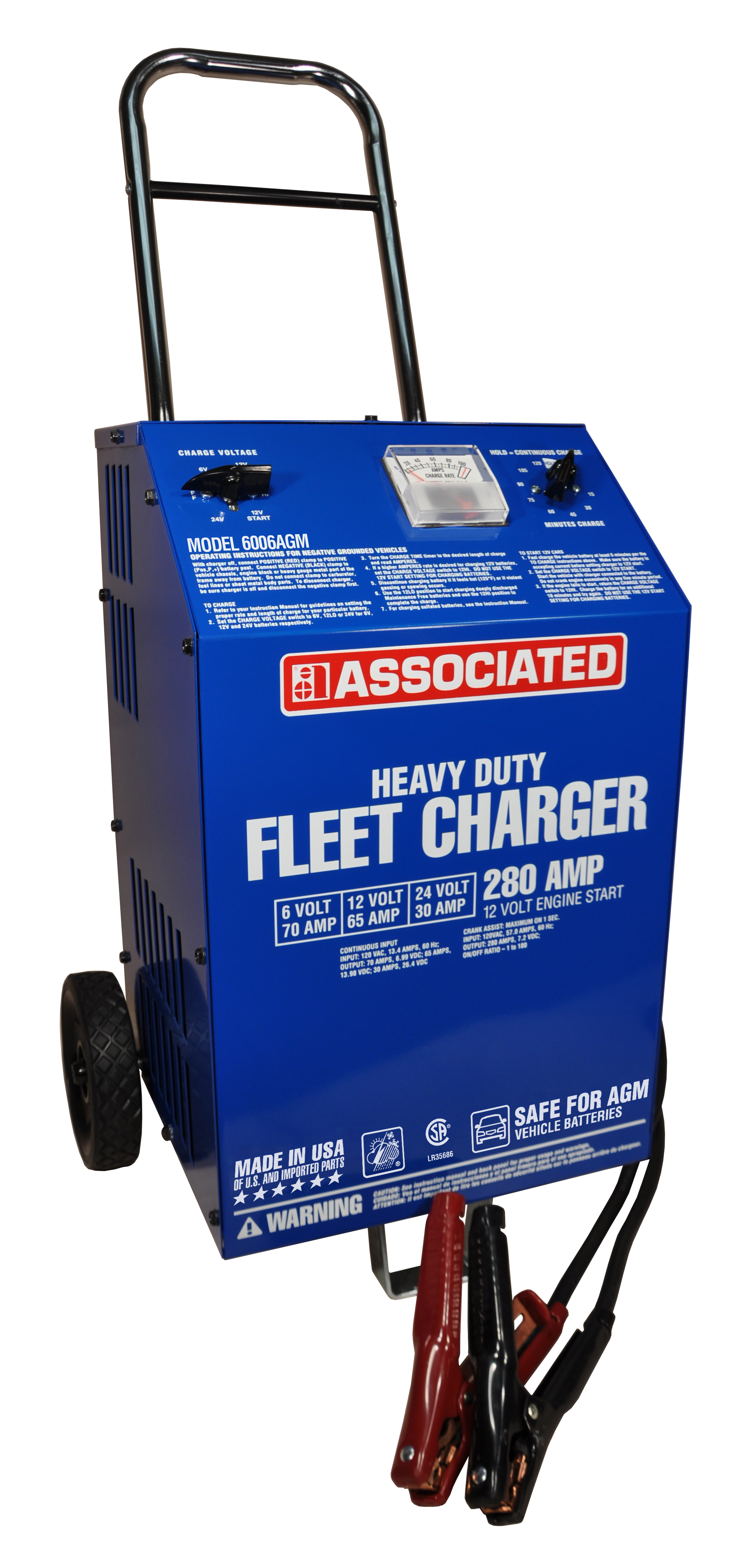 Associated 6/12/24 V HD Wheeled Fleet Charger  AGM safe