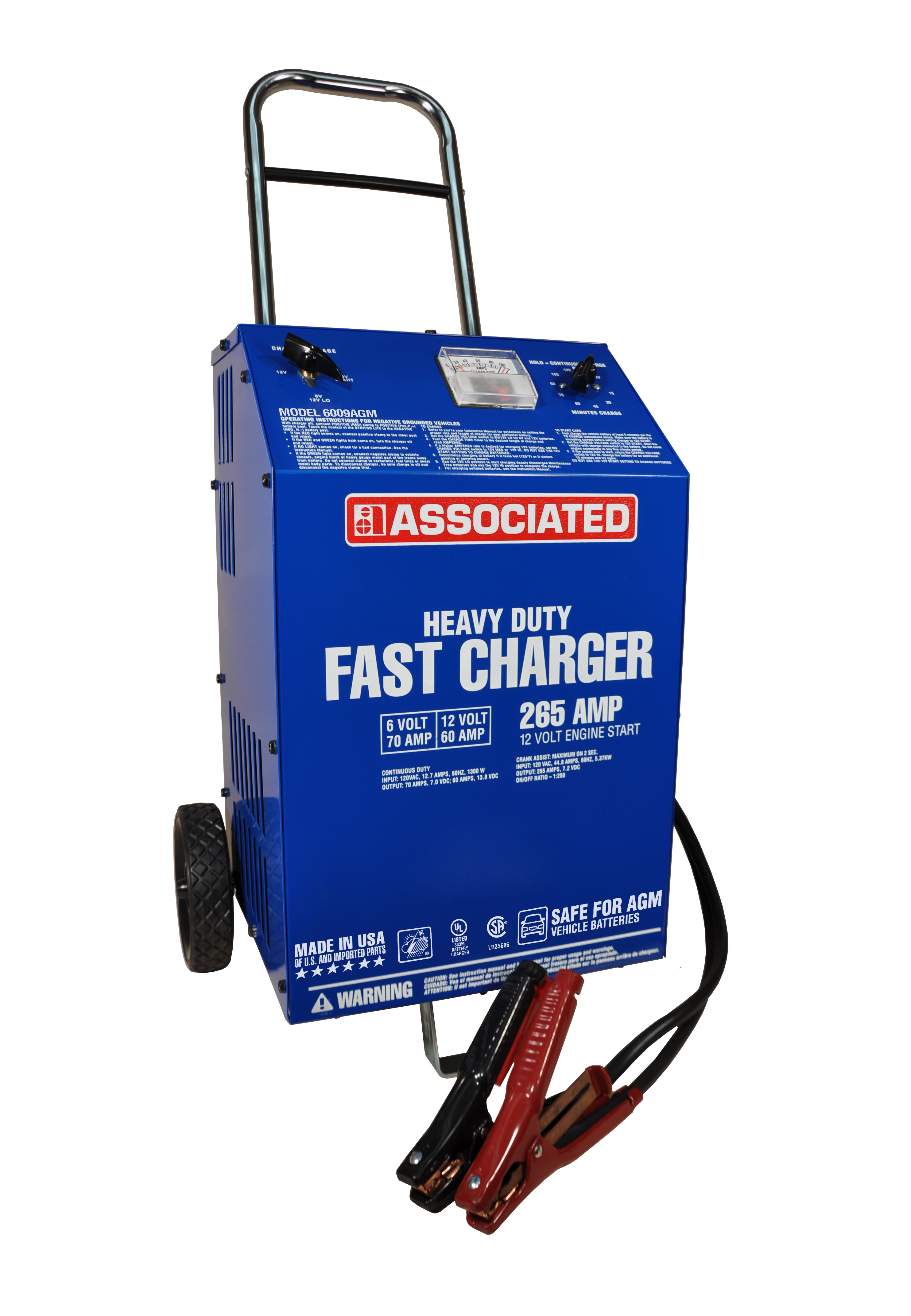 Chargeur rapide sur roues HD 6/12 V associé. 70/60 ampères. Coffre-fort AGM