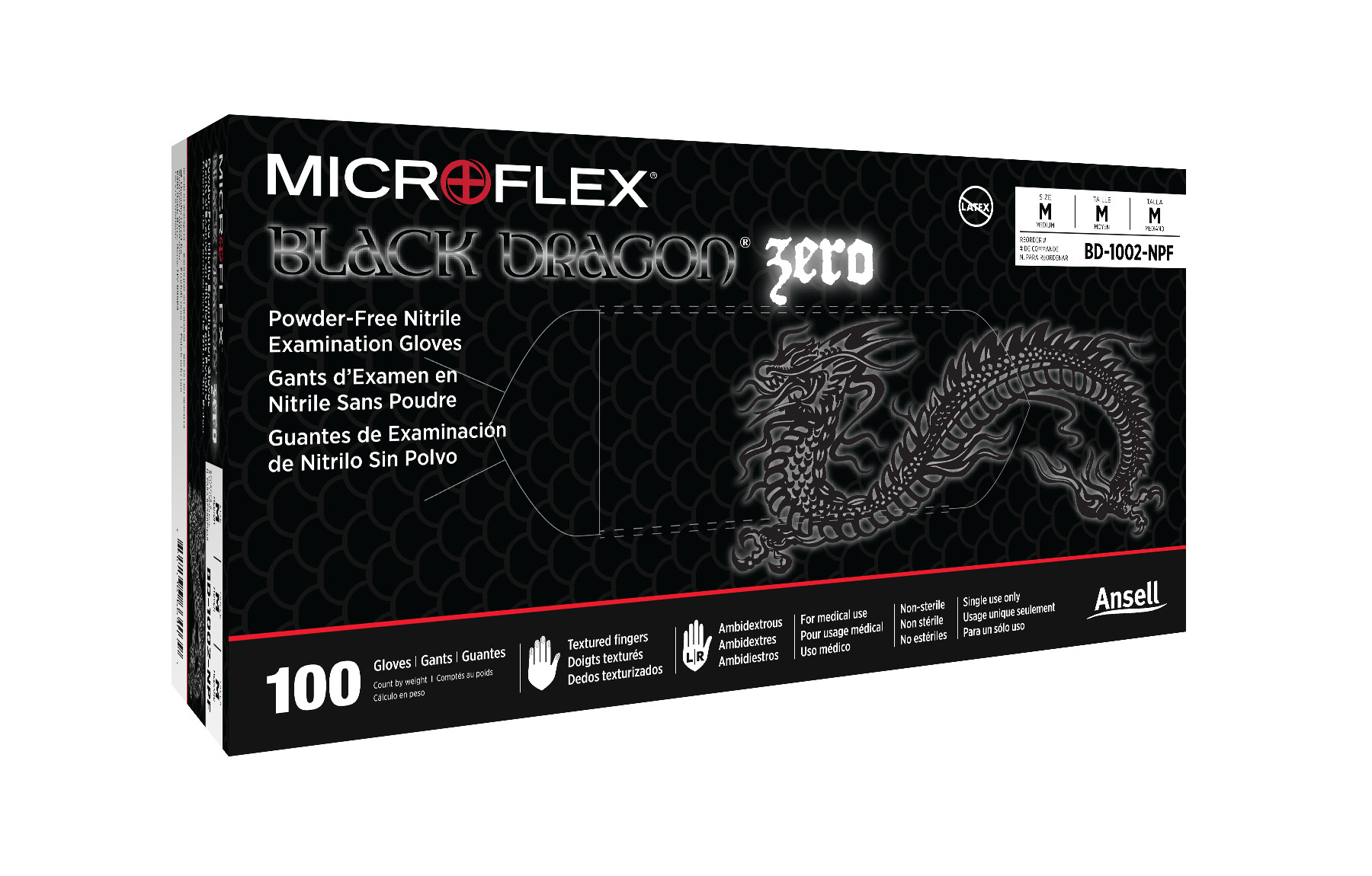 MICROFLEX™ Black Dragon™ Zero 5 Mil Nitrile Gloves 100/Box - M