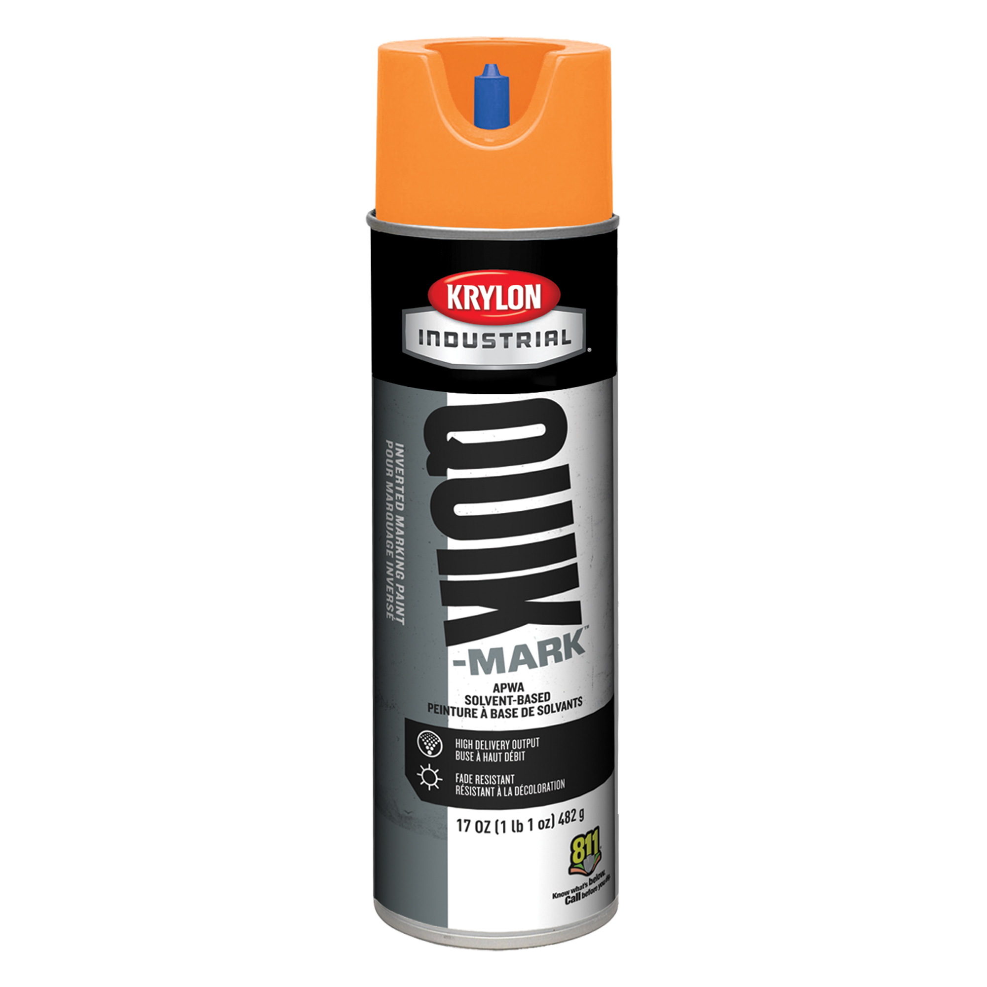 Industrial Quik-Mark Solvent-Based Inverted Marking Paint Single 17 oz Marking Paint Flat Bright Orange