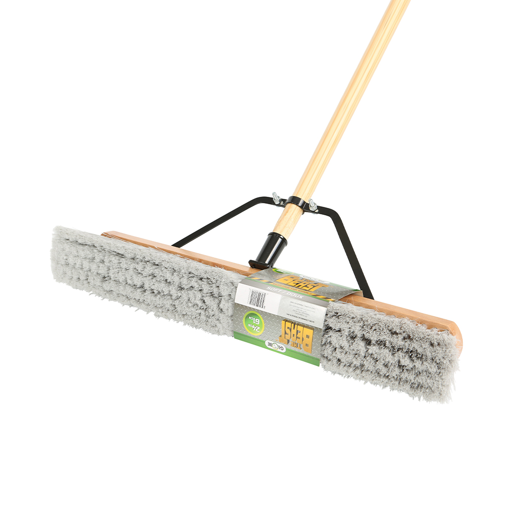 The Beast™ Assembled Wood Block Contractor Push Brooms, Soft Bristles - 24-in L Head