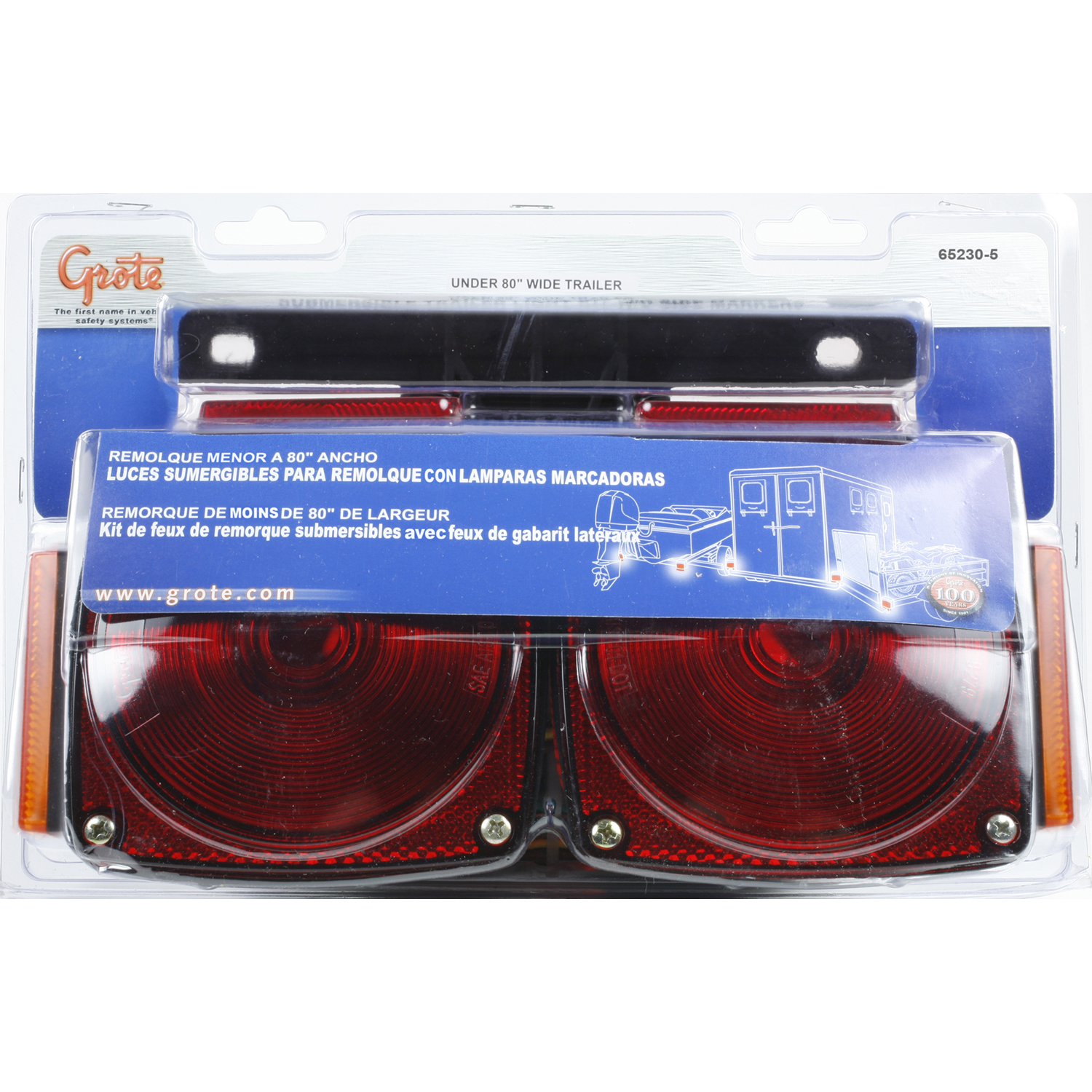 Kit de lampes de remorque CLR/MKR, rouge, moins de 80 pouces, submersible, avec marqueurs latéraux