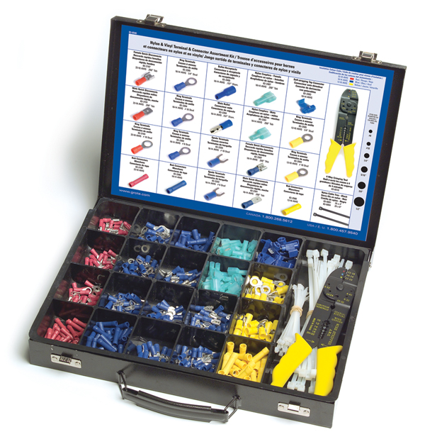 Pvc And Nylon Terminal Kit, With Crimper & Wire Ties, Pk 600