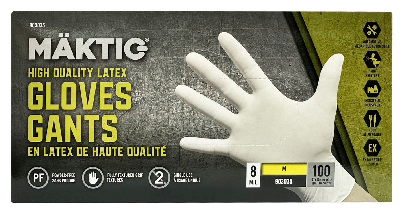 Gants en latex de haute qualité de 8 mil, 100/boîte, taille M